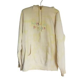 Happiness Project Embroidered Yellow Tie Dye Hoodie Sweatshirt Large Dopamine
